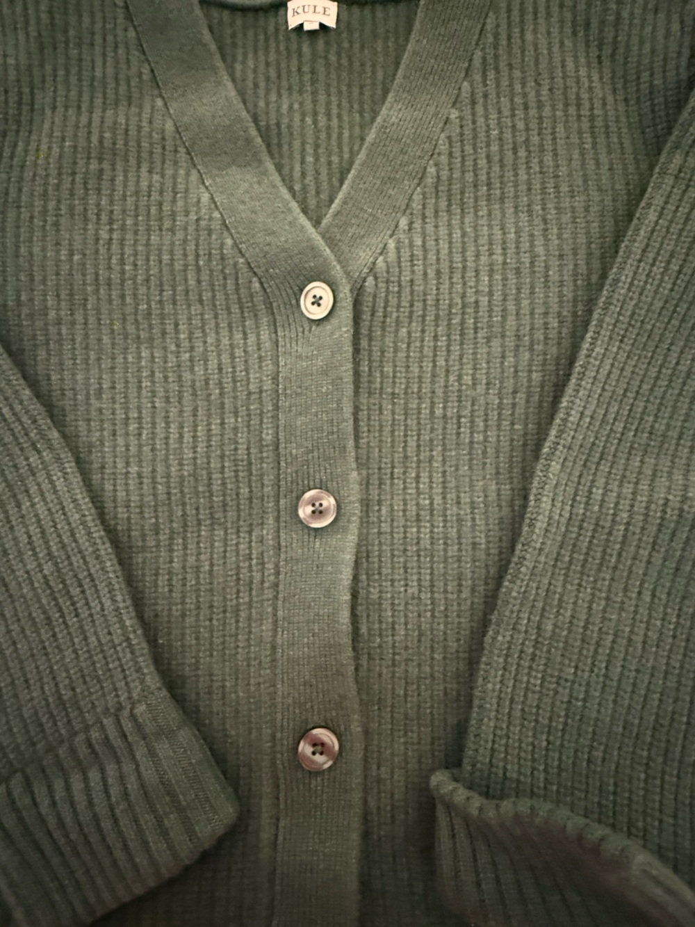 Kule Ribbed V-Neck Button Cardigan - Green - Picture 4 of 6